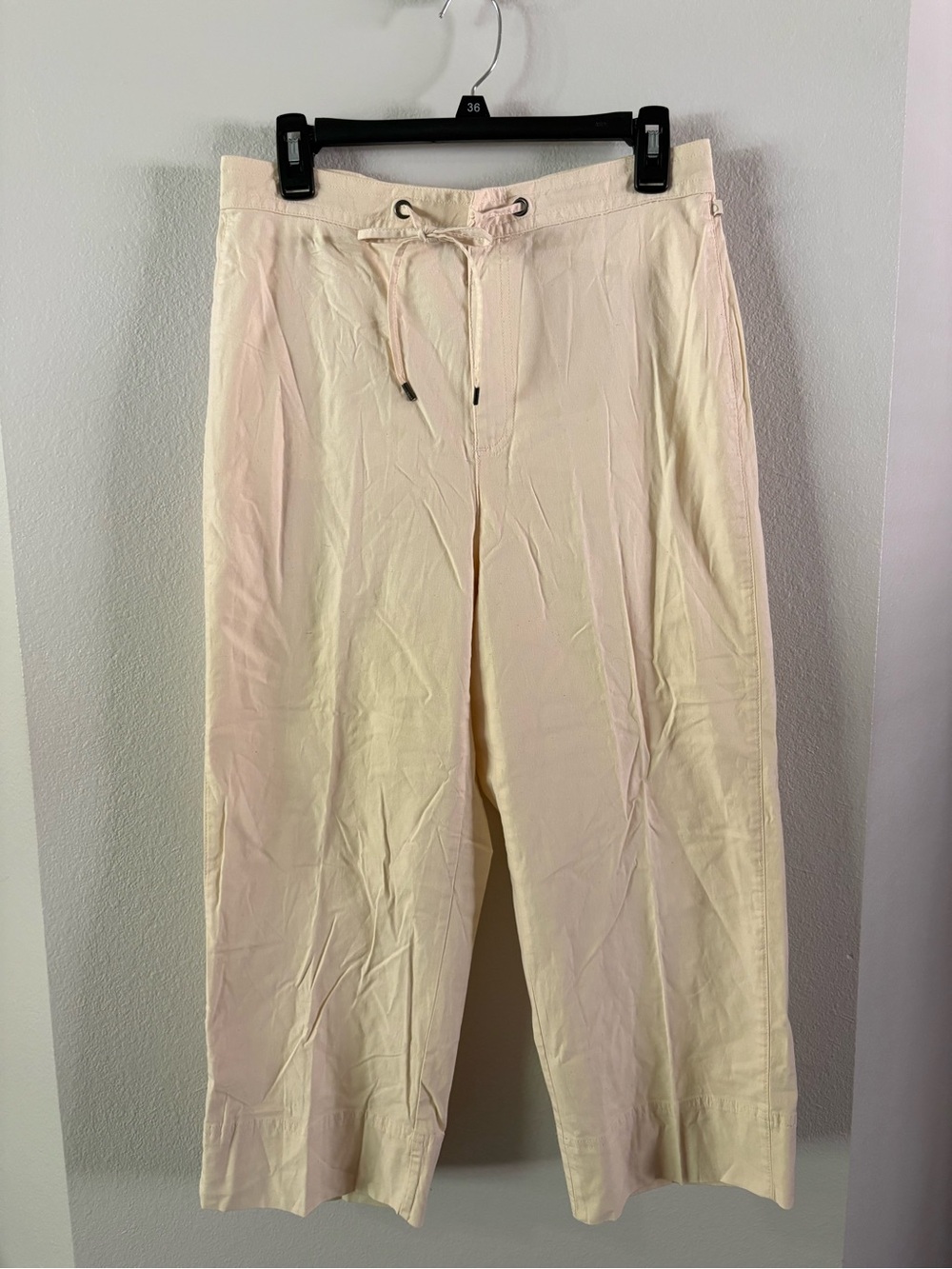 Liz Claiborne Tabitha Cropped Drawstring Pants Butter Yellow Cotton size 10
